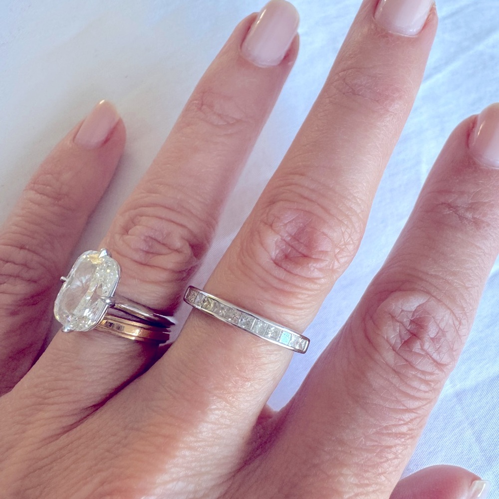 White gold + princess cut diamond half eternity band - size 5 1/4